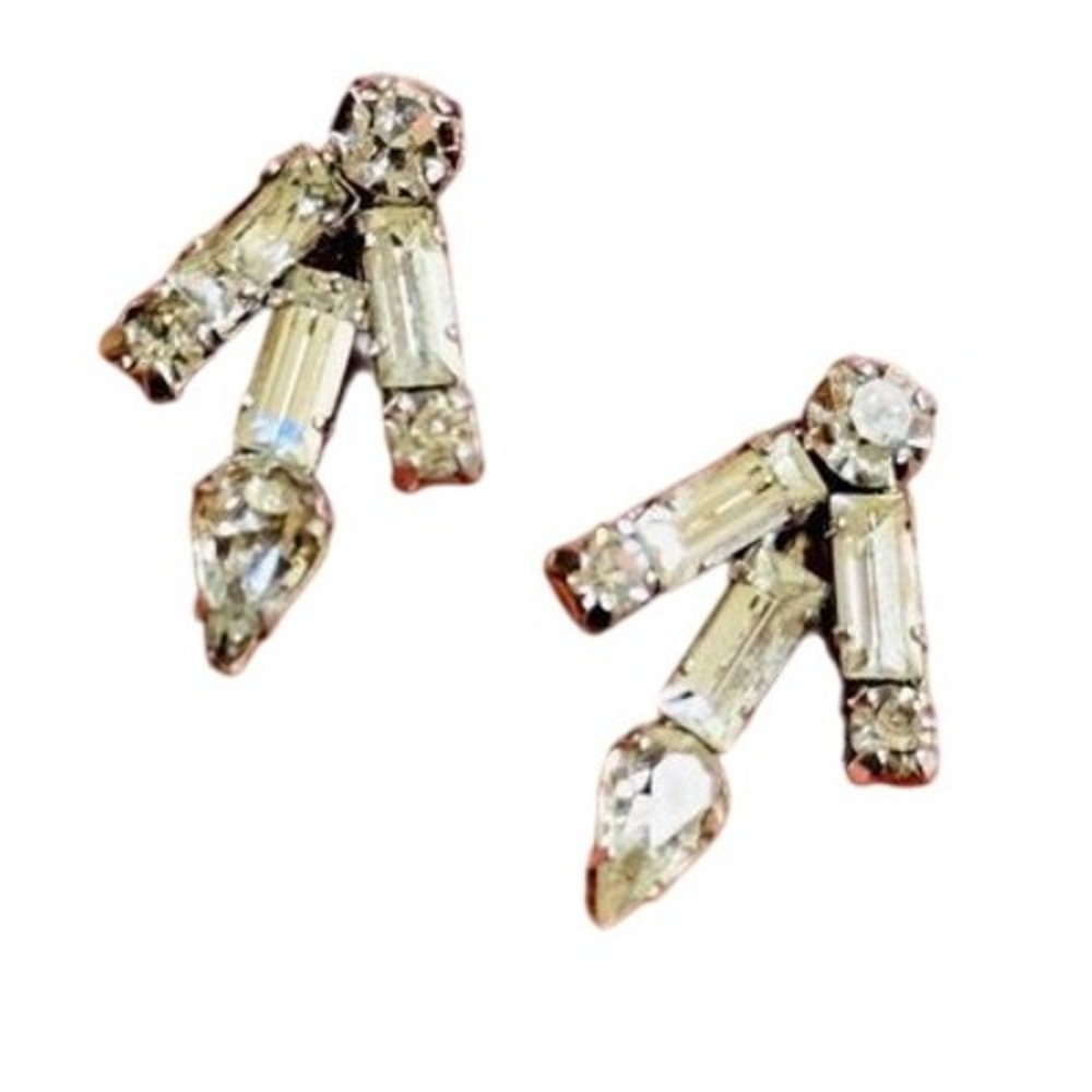 Jay-Flex baguettes‎ Screw Back Earrings rhinestone crystal Art Deco VTG Sterling